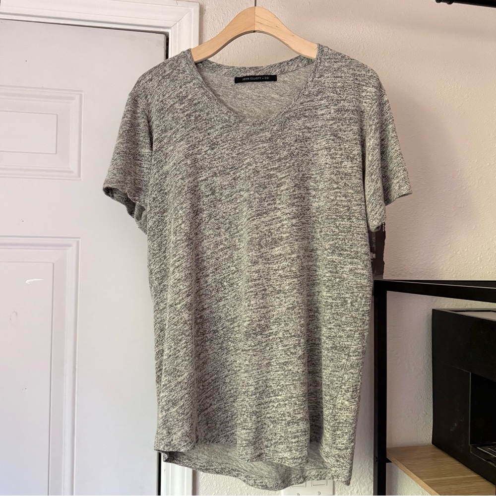 JOHN ELLIOTT heather grey cotton blend scoop crew neck short sleeve tee t-shirt